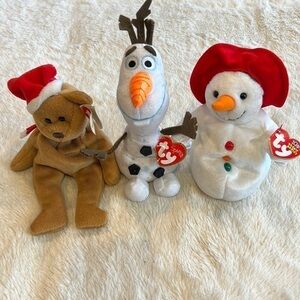TY 1997 Holiday Teddy Chillin 2003 Snowman Sparkle Olaf Beanie Baby Christmas